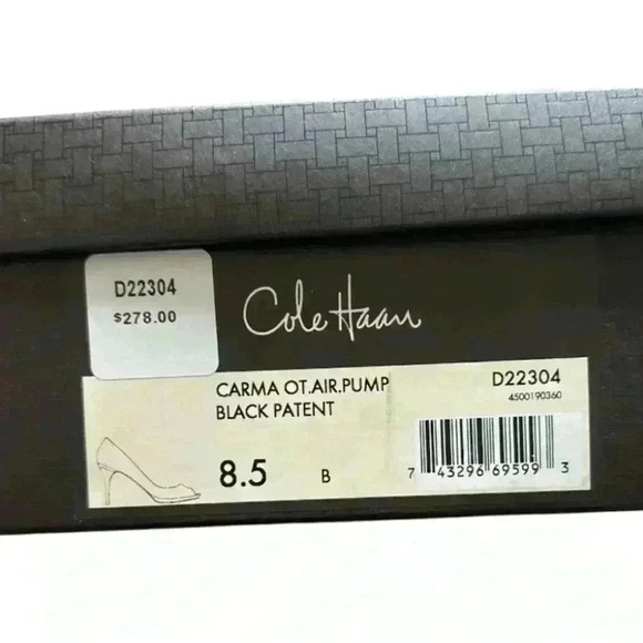 Cole Haan Collection Carma Black Patent Leather Peep Toe Pumps Sz 8.5 - Picture 5 of 5
